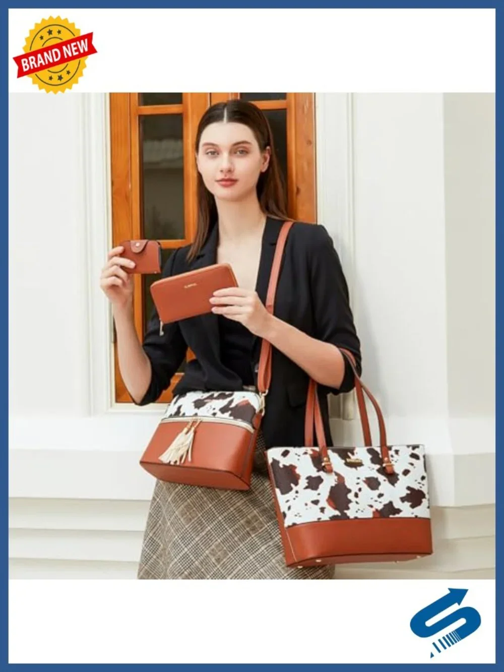 4-Piece Synthetic Leather Tote Satchel Set with Wallet & Card Holder